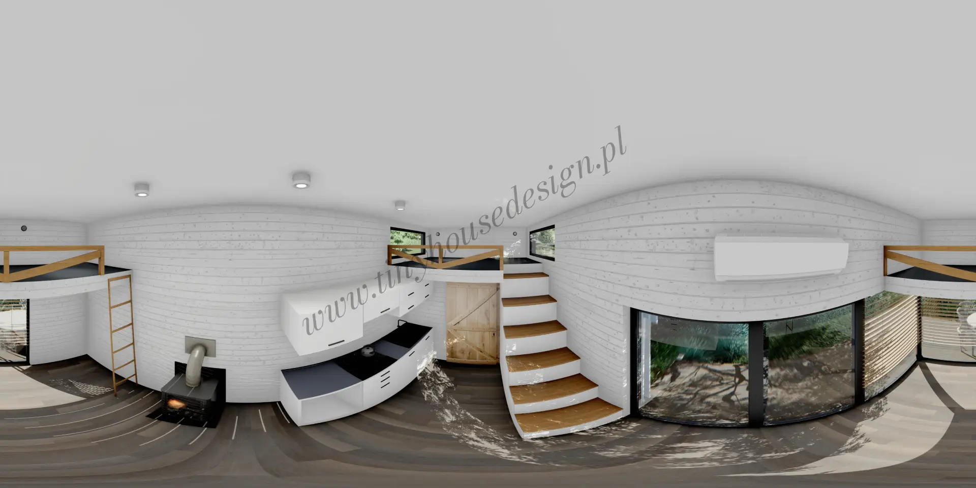 Panorama wnętrza domku mobilnego Igor - Tiny House Design