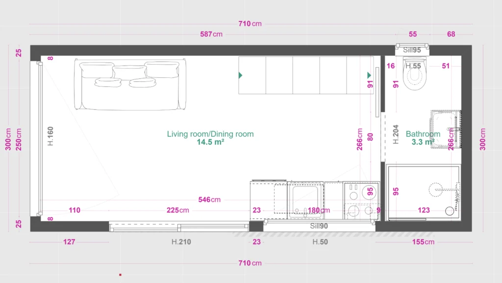 Projekt domku mobilnego Tomek Shadow od Tiny House Design - parter