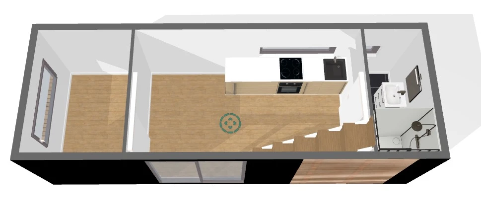 Projekt domku mobilnego Tomek o wymiarach 300cm x 800cm - wariant C