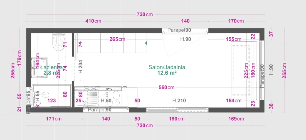 Projekt mobilnego domku Freya od Tiny House Design - parter