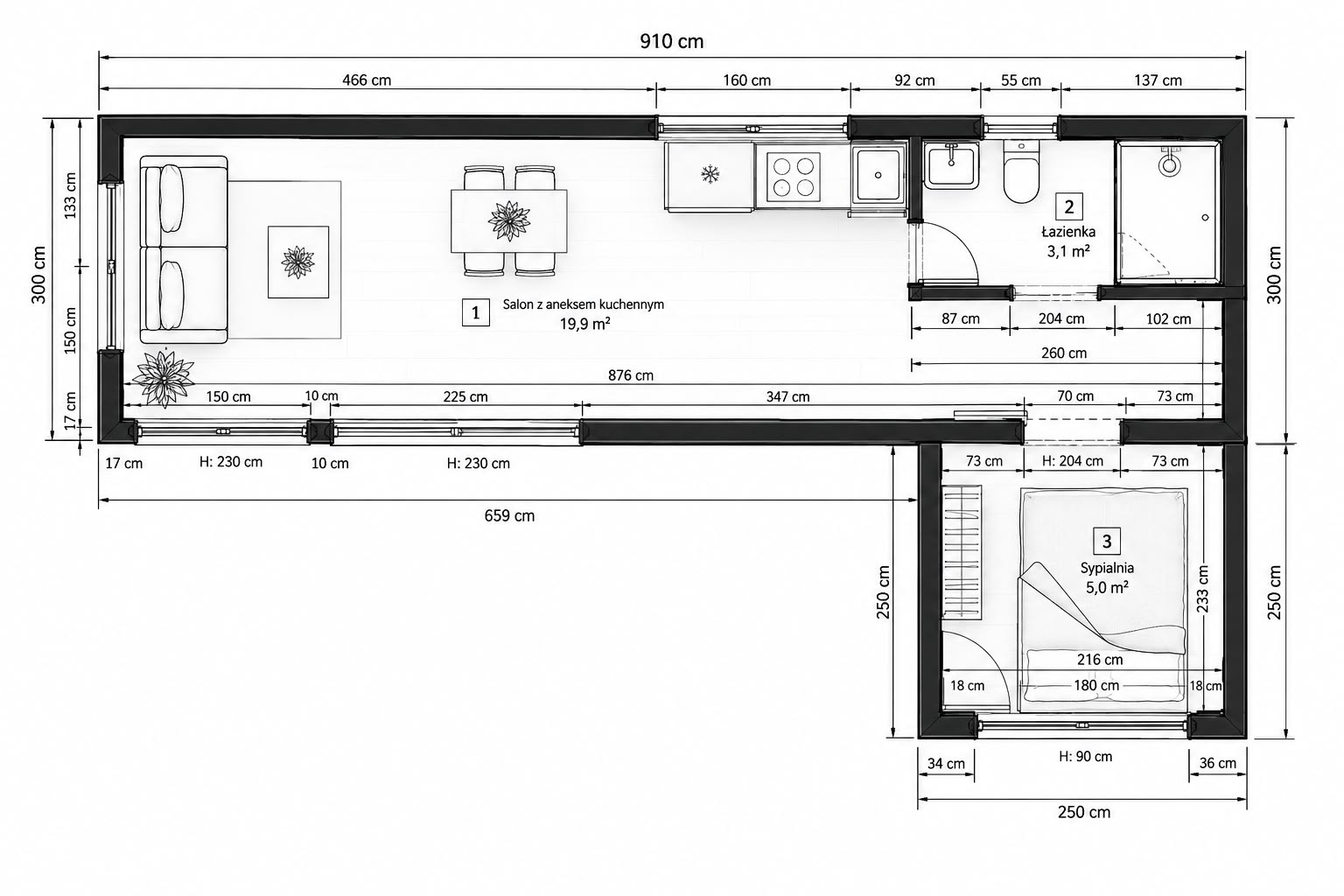 Mobilny domek Duo House - rzut